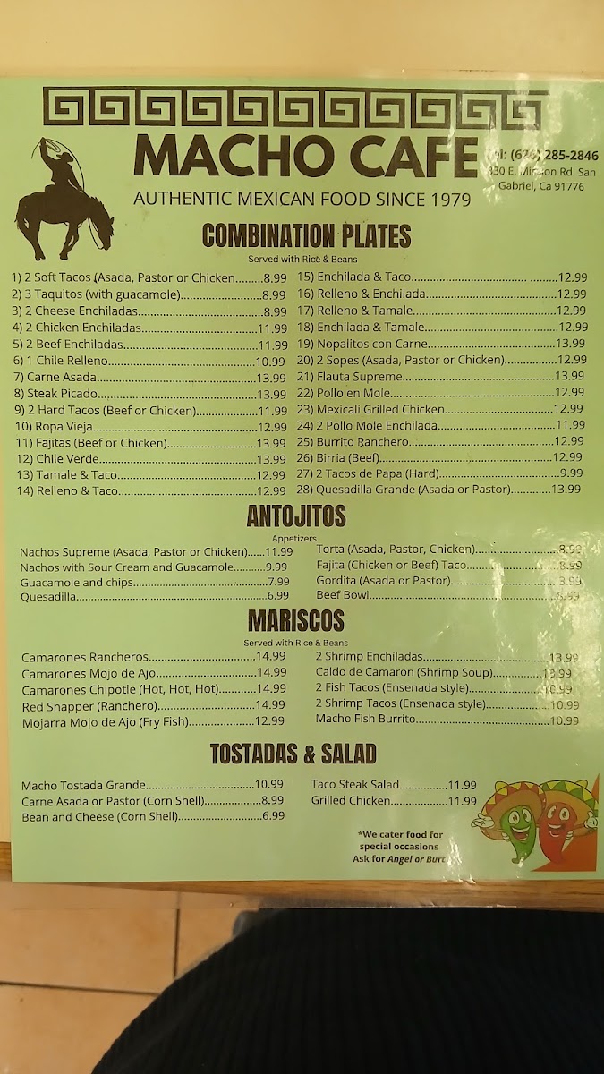 Macho Cafe Mexican Food Menu - Image 2